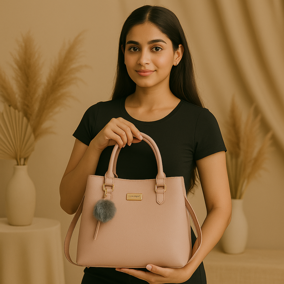 Rivaara Luxe Mocha Charm Pink Structured Tote Handbag For Women