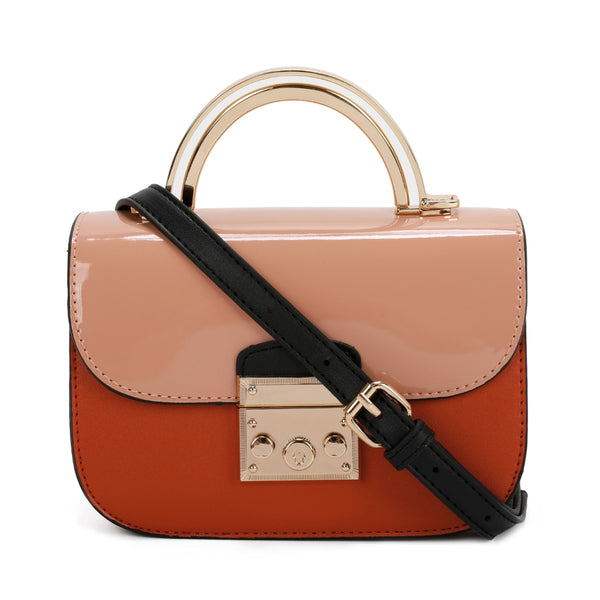 Elegant Rectangular Flap Bag with Metallic Lock & Top Handle.