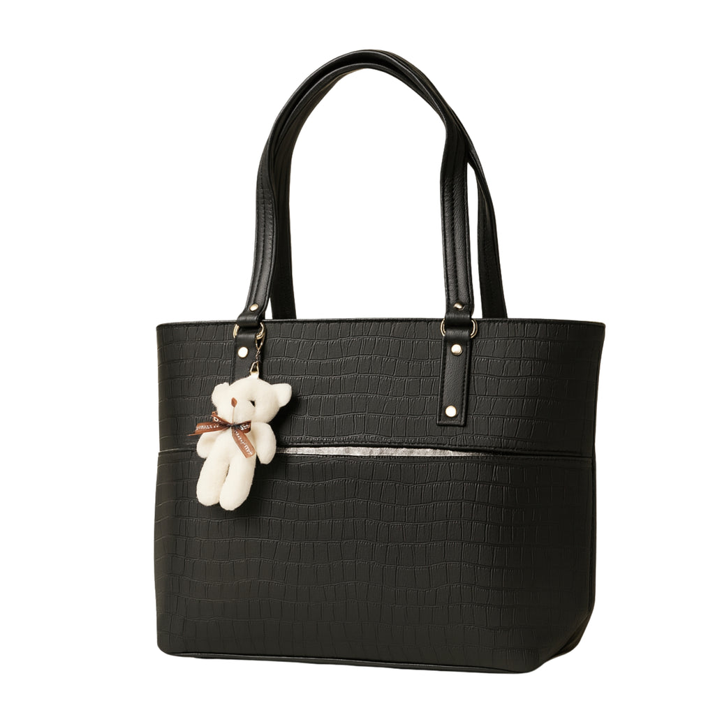 Large Capacity Fashion Shoulder Bag with Teddy Bear Charm for Work, School & Everyday Use