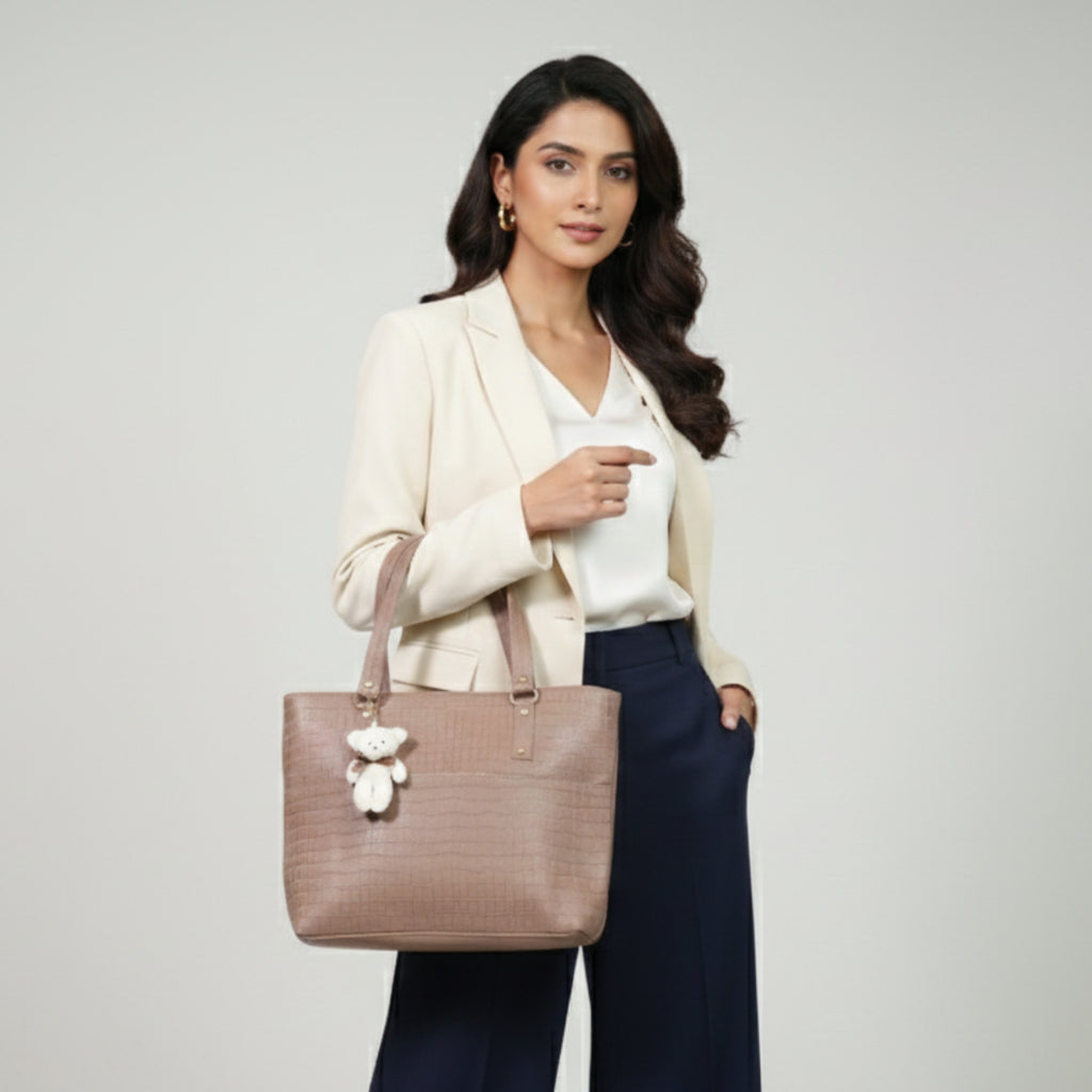 Large Capacity Fashion Shoulder Bag with Teddy Bear Charm for Work, School & Everyday Use