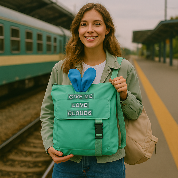 Mint Green Bunny Ear Backpack – “Give Me Love Clouds” Trendy Travel Bag