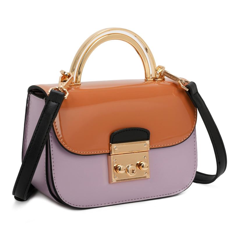 Elegant Rectangular Flap Bag with Metallic Lock & Top Handle.
