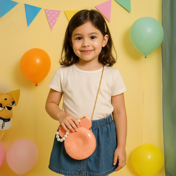 Glossy Peach Minnie Mouse Handbag for Girls