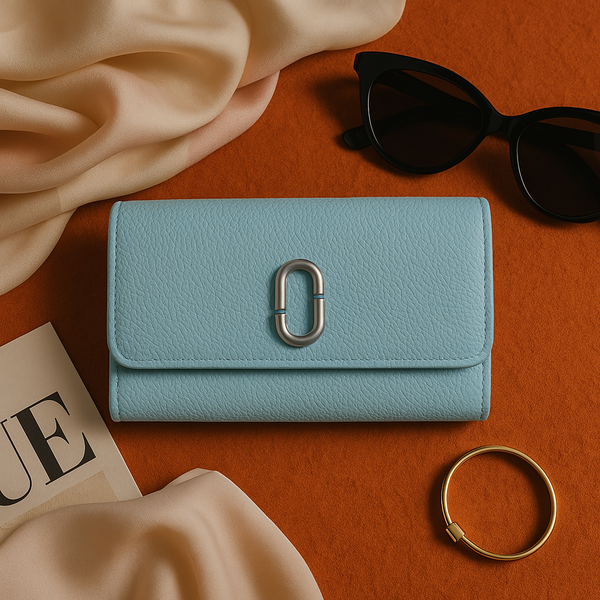 Blue Textured Leather Clutch Wallet for Women