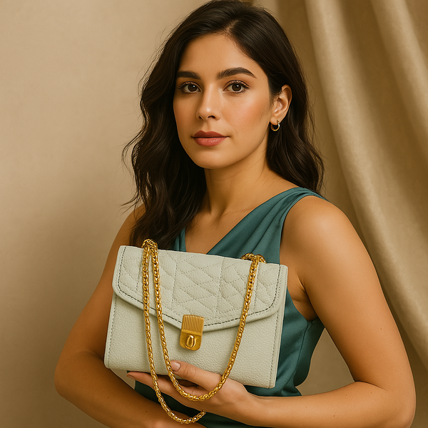 Mint Green Quilted Leather Flap Bag – Gold Chain Designer Handbag for Women
