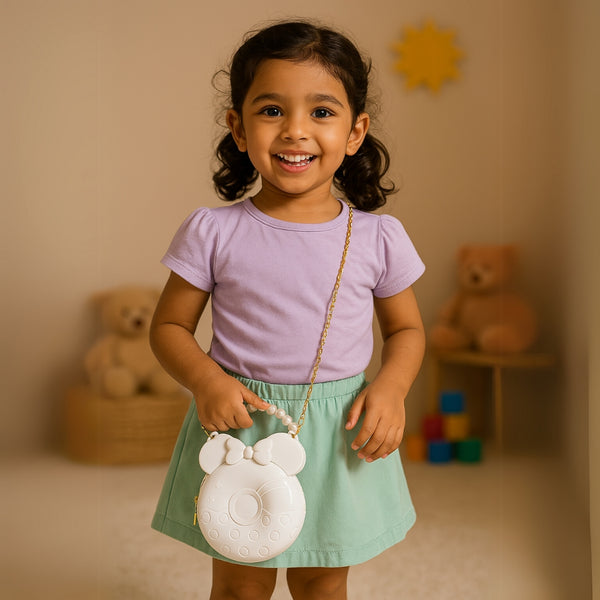 Glossy White Minnie Mouse Handbag for Girls