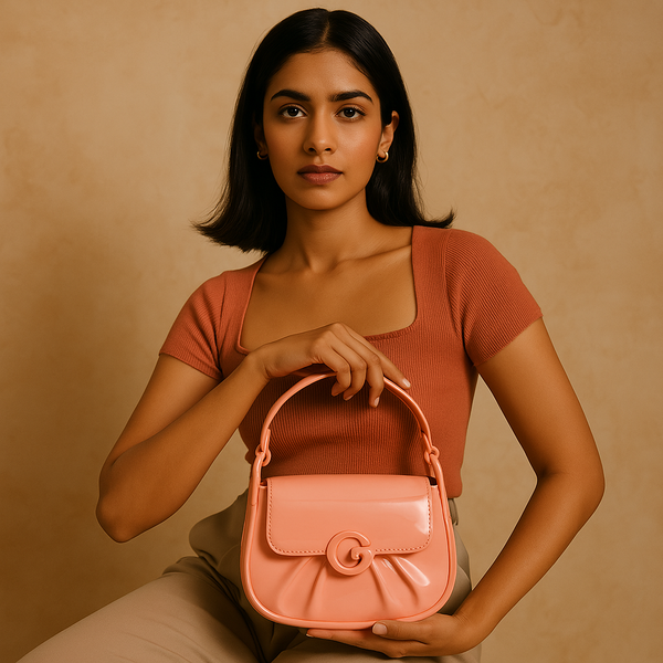 Peach Pink Glossy G Buckle Handbag – Feminine and Soft Fashion Bag