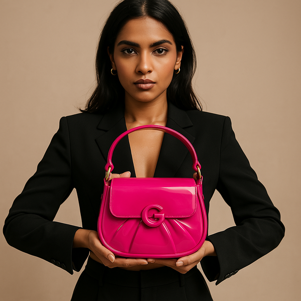 Fuchsia Pink Glossy Handbag with G Clasp – Bold & Fashion-Forward Accessory