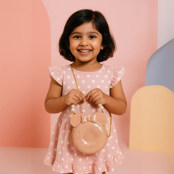 Glossy Taupe Minnie Mouse Handbag for Girls