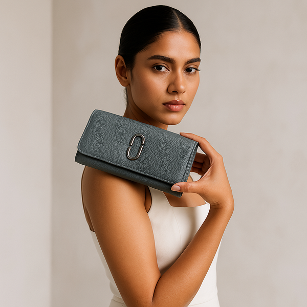 Grey Textured Leather Clutch Wallet for Women