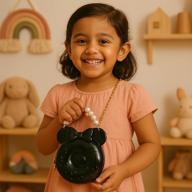 Glossy Black Minnie Mouse Handbag for Girls