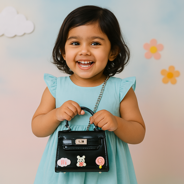 Glossy Black Mini Purse for Kids