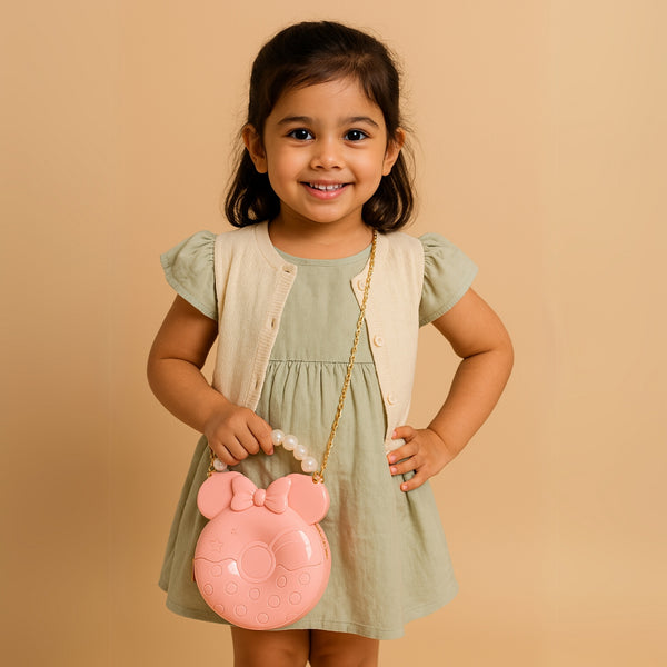 Glossy Light Pink Minnie Mouse Handbag for Girls