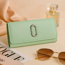 Green Textured Leather Clutch Wallet for Women