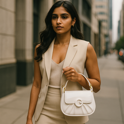 Ivory White Glossy G Clasp Bag – Minimalist Elegant Patent Leather Handbag