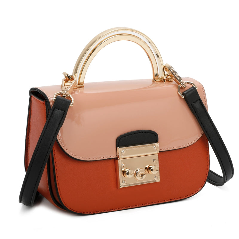Elegant Rectangular Flap Bag with Metallic Lock & Top Handle.