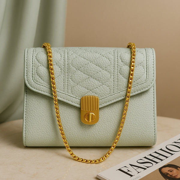 Mint Green Quilted Leather Flap Bag – Gold Chain Designer Handbag for Women