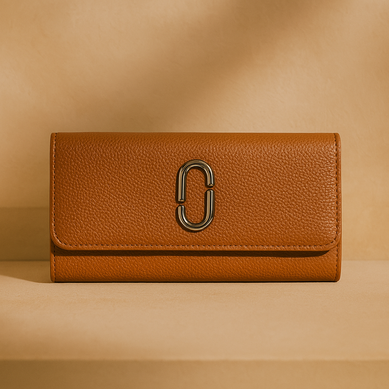 Brown Textured Leather Clutch Wallet for Women