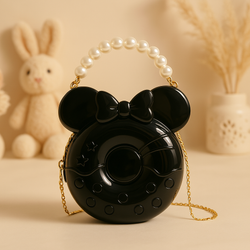 Glossy Black Minnie Mouse Handbag for Girls