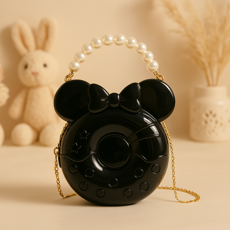 Glossy Black Minnie Mouse Handbag for Girls