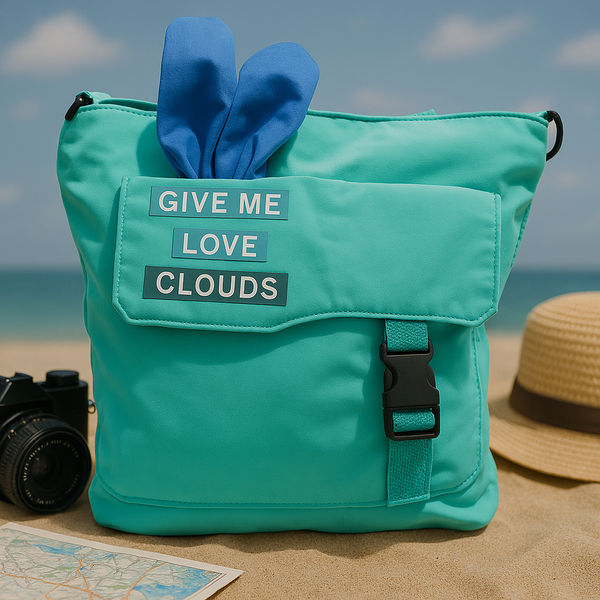 Mint Green Bunny Ear Backpack – “Give Me Love Clouds” Trendy Travel Bag