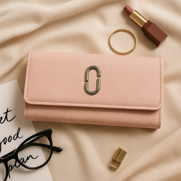 Pink Textured Leather Clutch Wallet for Women