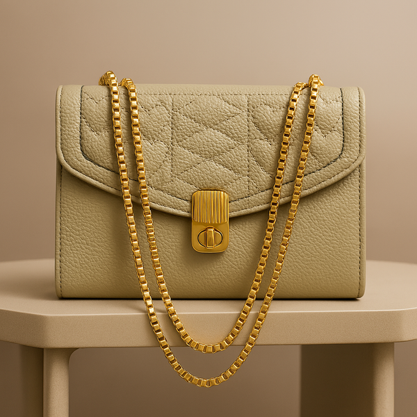 Olive Green Quilted Leather Handbag – Stylish Flap Shoulder Bag with Gold Chain