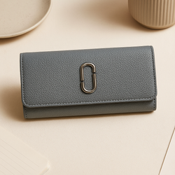 Grey Textured Leather Clutch Wallet for Women