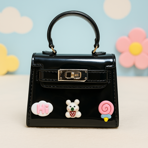 Glossy Black Mini Purse for Kids