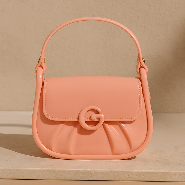 Peach Pink Glossy G Buckle Handbag – Feminine and Soft Fashion Bag