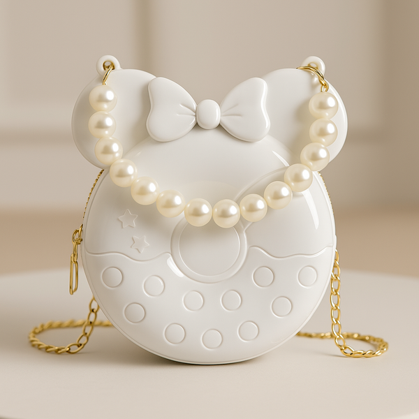 Glossy White Minnie Mouse Handbag for Girls