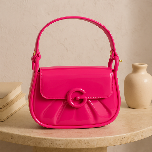 Fuchsia Pink Glossy Handbag with G Clasp – Bold & Fashion-Forward Accessory