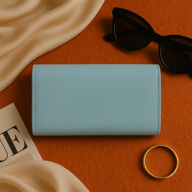 Blue Textured Leather Clutch Wallet for Women