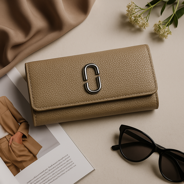 Taupe Textured Leather Clutch Wallet for Women