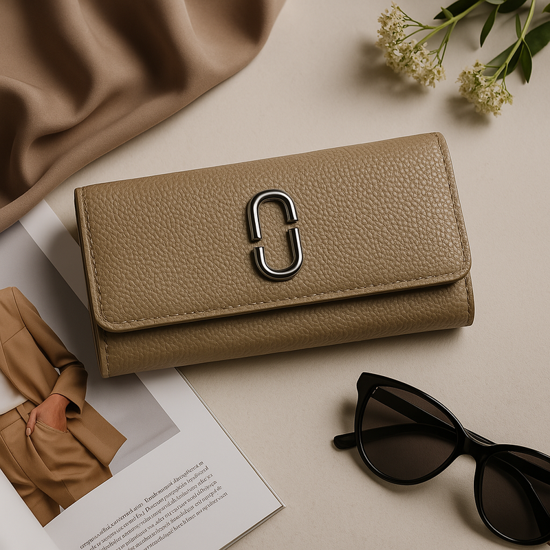 Taupe Textured Leather Clutch Wallet for Women