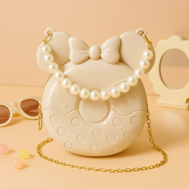 Glossy Taupe Minnie Mouse Handbag for Girls