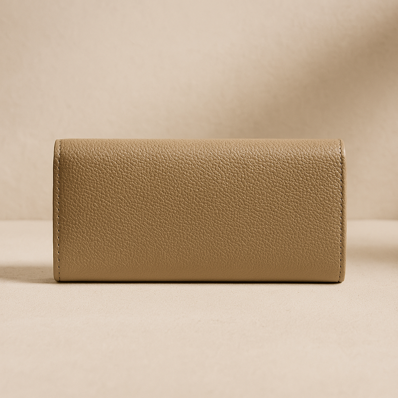 Taupe Textured Leather Clutch Wallet for Women