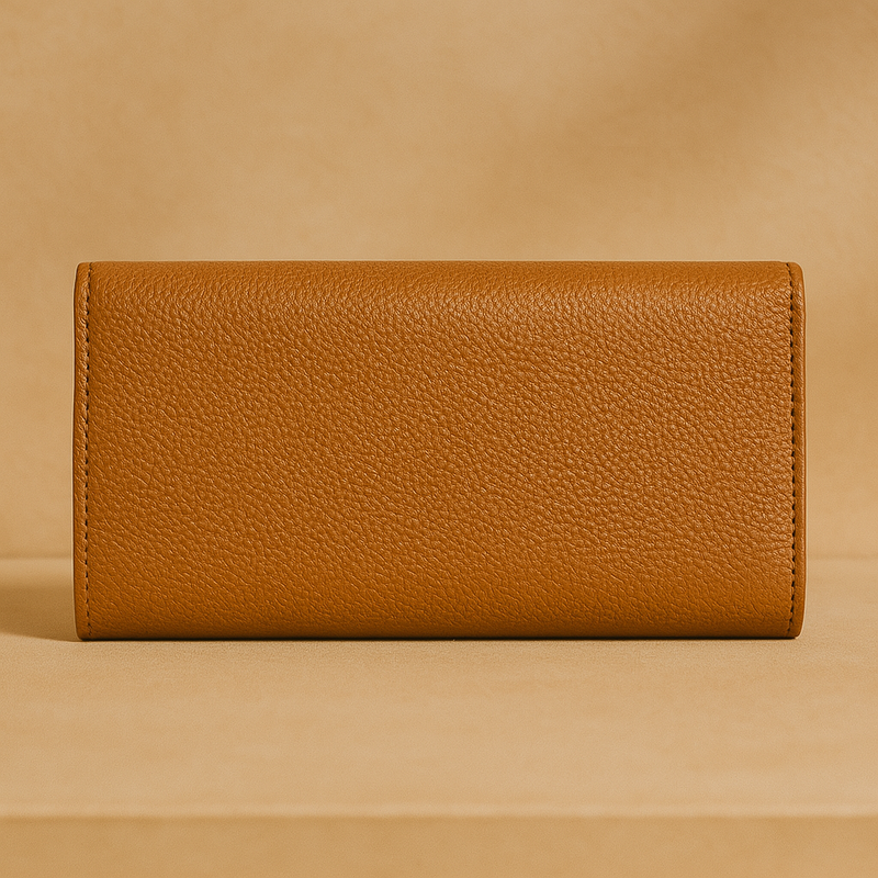Brown Textured Leather Clutch Wallet for Women