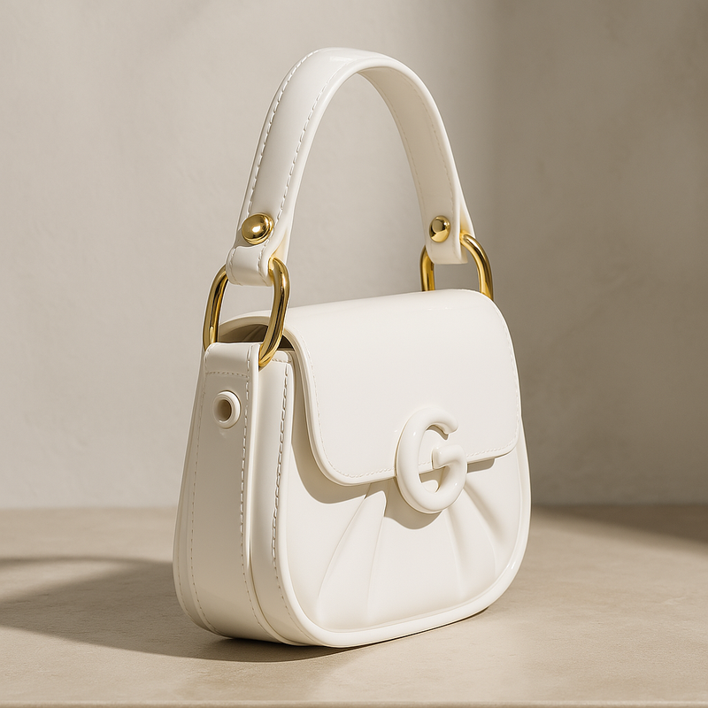 Ivory White Glossy G Clasp Bag – Minimalist Elegant Patent Leather Handbag