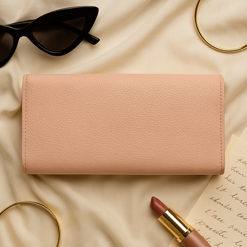 Pink Textured Leather Clutch Wallet for Women