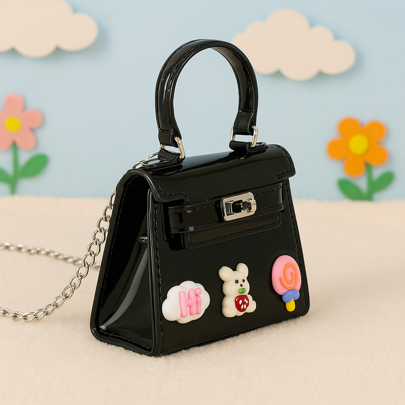 Glossy Black Mini Purse for Kids