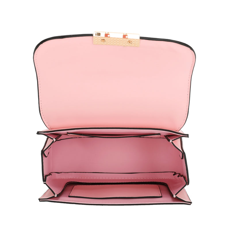 Elegant Rectangular Flap Bag with Metallic Lock & Top Handle.