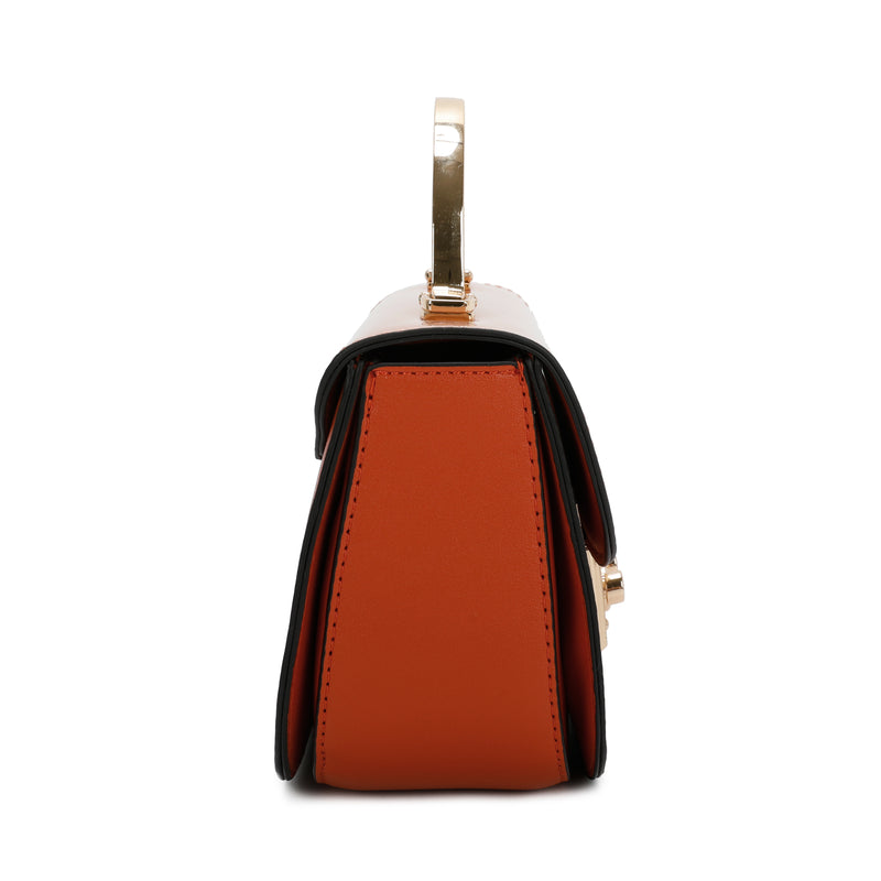 Elegant Rectangular Flap Bag with Metallic Lock & Top Handle.