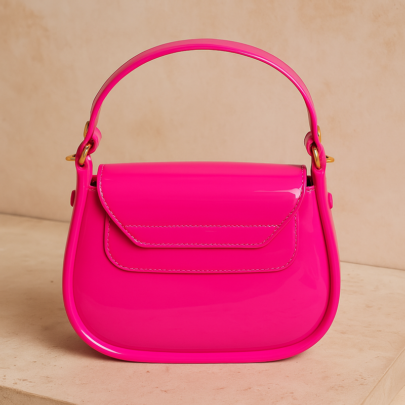 Fuchsia Pink Glossy Handbag with G Clasp – Bold & Fashion-Forward Accessory
