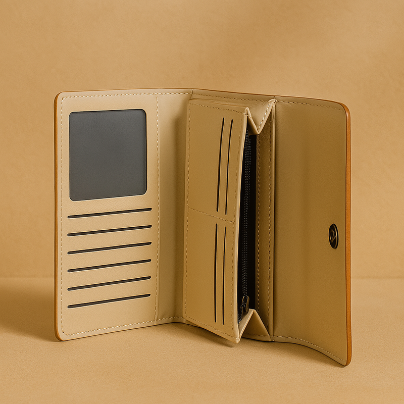 Brown Textured Leather Clutch Wallet for Women