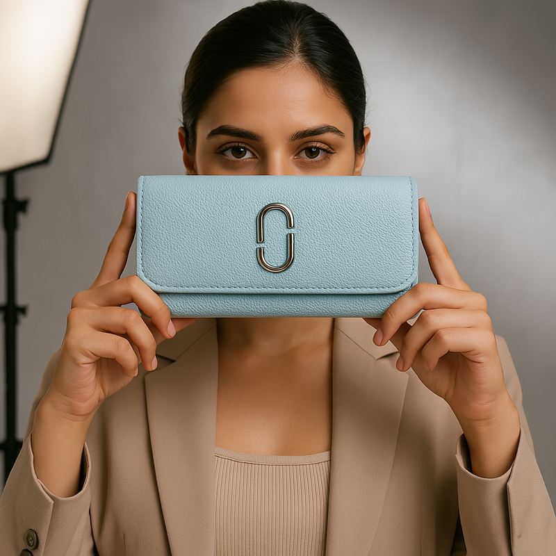 Blue Textured Leather Clutch Wallet for Women