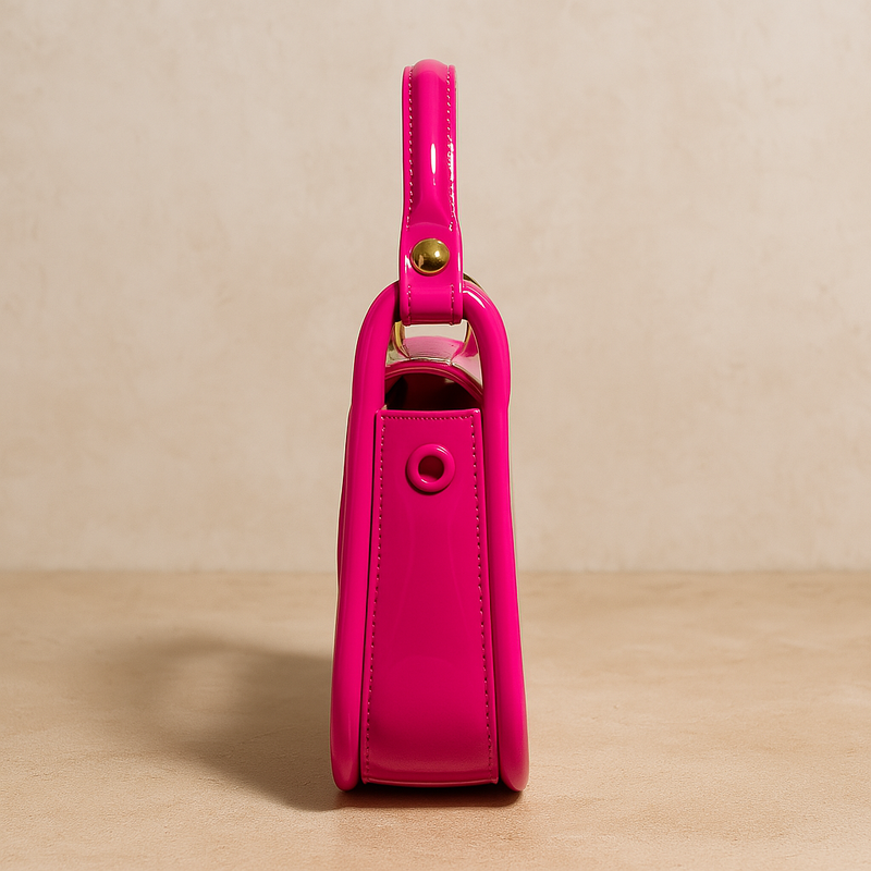 Fuchsia Pink Glossy Handbag with G Clasp – Bold & Fashion-Forward Accessory
