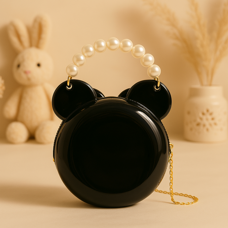 Glossy Black Minnie Mouse Handbag for Girls