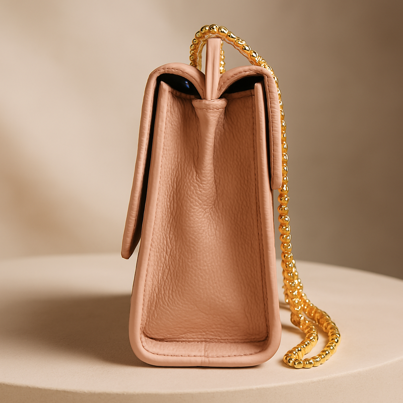 Blush Pink Quilted Leather Crossbody – Chic Gold Chain Mini Flap Bag for Women