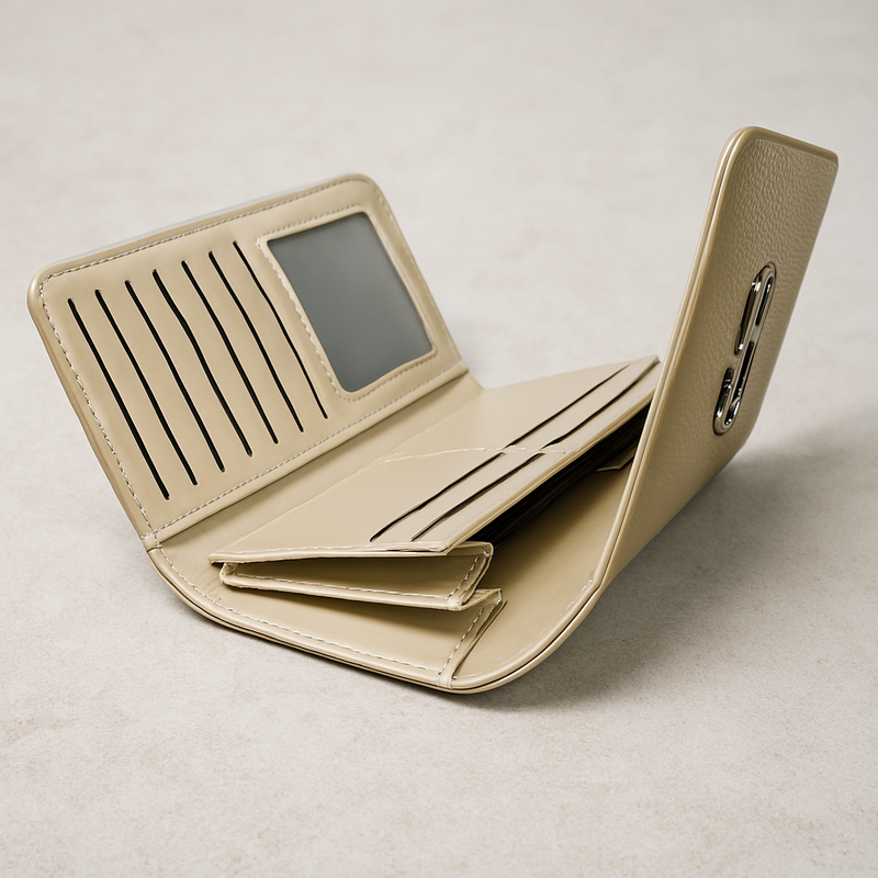 Taupe Textured Leather Clutch Wallet for Women